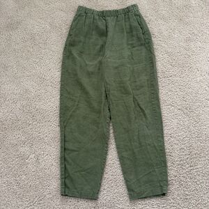 Zara Women's Green Linen Tapered Pants Elastic Waist Lounge Casual Career Sz Xs